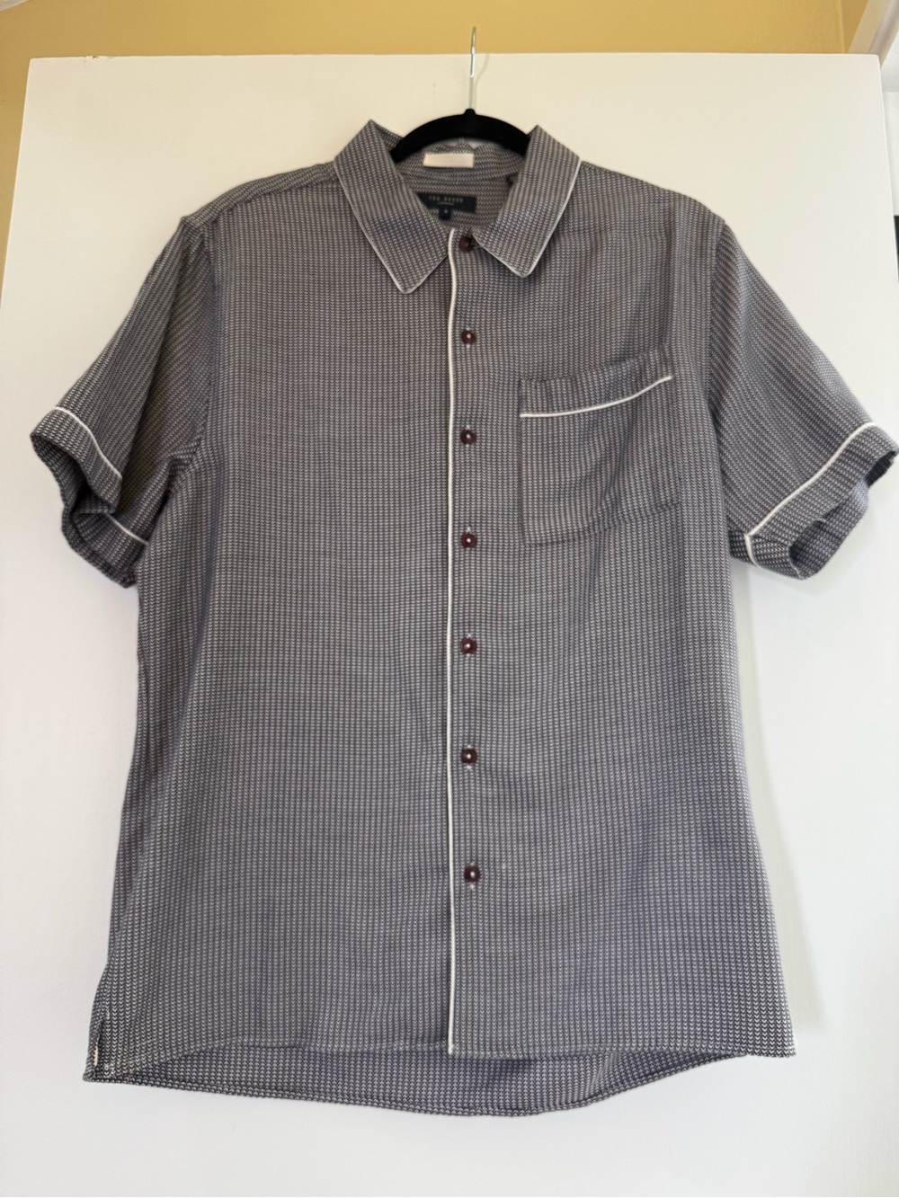 Ted Baker Grey Micro-Pattern Short-Sleeve Button-Down with White Piping